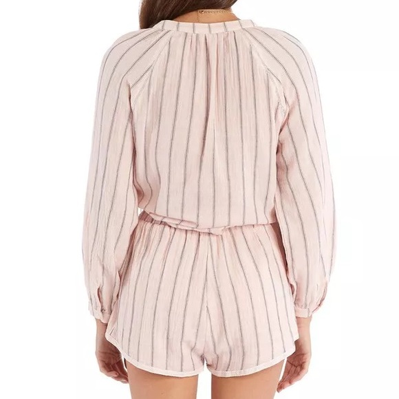 ALLISON NEW YORK Cotton Gauze Button Down Tassel Detail Top - Blush Pink Stripe - Picture 2 of 7